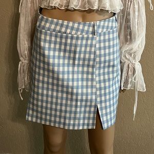 Blue and white checkered skirt